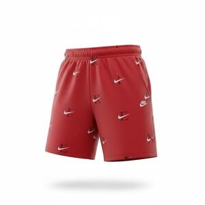 Nike Air Sportswear AOP Swoosh Alumni Fleece Shorts Red Medium Men's Athletic